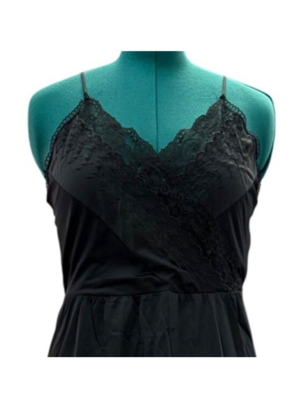 Vintage Private Treasures Black Lace Trim Slip Nightgown Size Medium 1970s - Picture 2 of 14